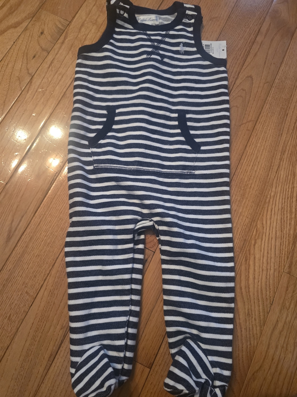 Ralph Lauren Striped Navy & White Sleeper Romper